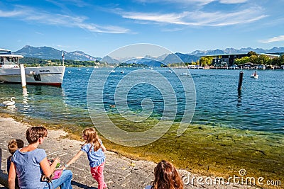 View from Haldenstrasse at the shores over Lake Lucerne Switzerland Editorial Stock Photo